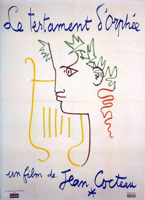 Jean Cocteau dibujó con colores el cartel de su película en blanco y negro 'El testamento de Orfeo' (1960).
