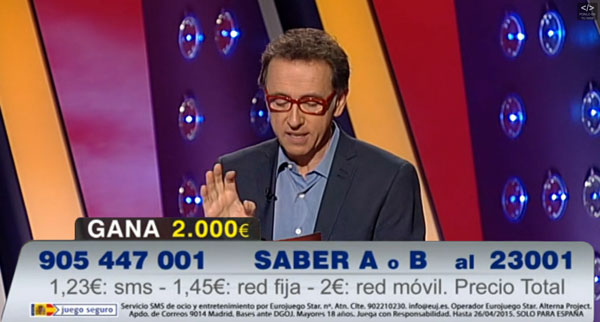 Fotograma del concurso cultural ‘Saber y Ganar’ de Televisión Española, con Jordi Hurtado planteando una “pregunta exprés” (marzo de 2015).