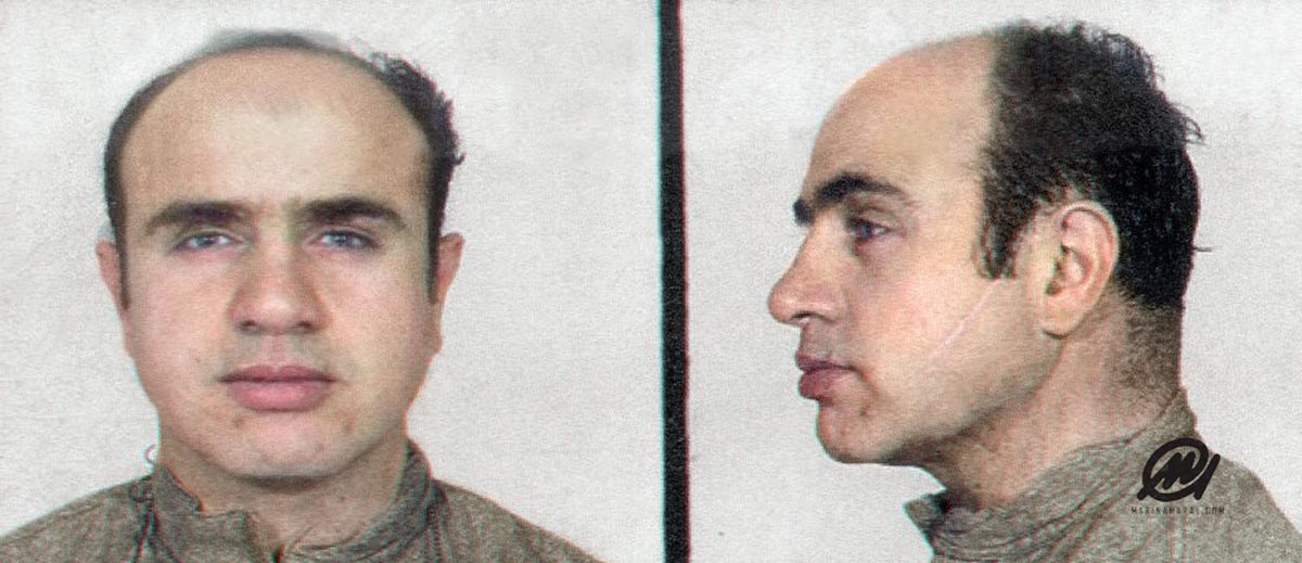 Foto de Al Capone (1899-1947) coloreada por Marina Amaral.